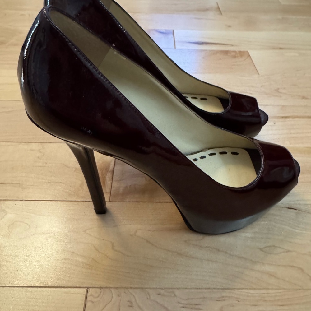 Enzo Angiolini Dark Red Peep-Toe Heels